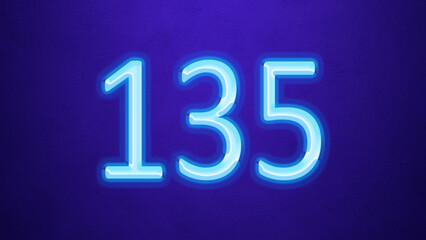 Glowing blue number design of 135 on blue background.