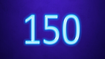 Glowing blue number design of 150 on blue background.
