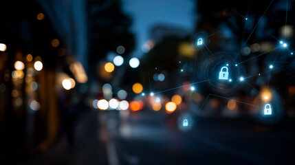 Network security and privacy crime visualization mixed media concept cybersecurity threat representation data protection interface digital security display defocused