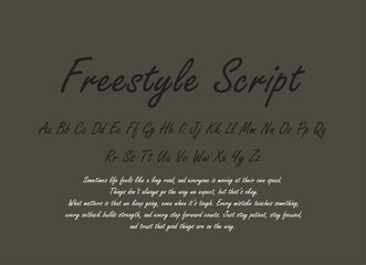 A clean and elegant freestyle script typography design featuring the complete English alphabet in a smooth handwritten style.