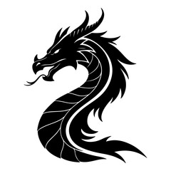 Obraz premium Black Dragon Head Silhouette Logo – Fierce Mythical Creature Illustration