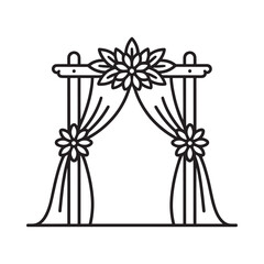 Minimalist line art illustration of a wedding ceremony arch decorated with flowers