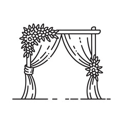 Elegant wedding arch with floral decorations and draped fabric illustration