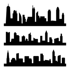 Naklejka premium Black City Skyline Silhouettes: Urban Design Icons