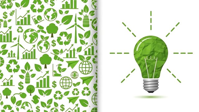 Green energy concept with glowing lightbulb and seamless pattern of eco business growth icons - Powered by Adobe