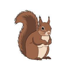 Adorable Brown Squirrel with Bushy Tail Sitting and Looking Forward