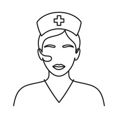 A minimalist line art illustration featuring a nurse with a medical cross cap and headset