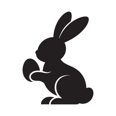A minimalist black silhouette illustration of an easter bunny holding a single egg