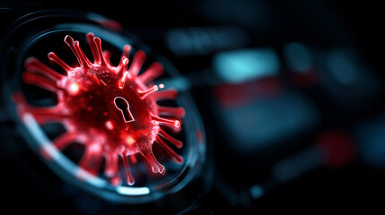 Hacker attack security breach visualization system hacked display internet cyber attack alert red broken padlock symbol cybersecurity threat representation defocused digital