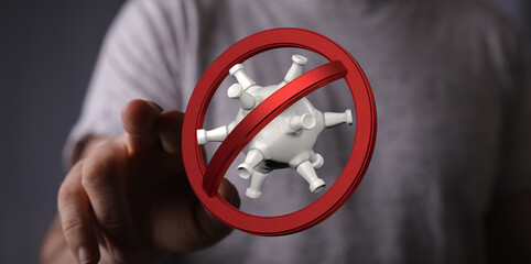 Concept of health and protection: Hand gesturing against coronavirus. Prevention and control of disease. Vacci