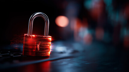 Hacker attack security alert visualization system hacked display internet cyber attack concept red broken padlock symbol compromised password representation defocused digital