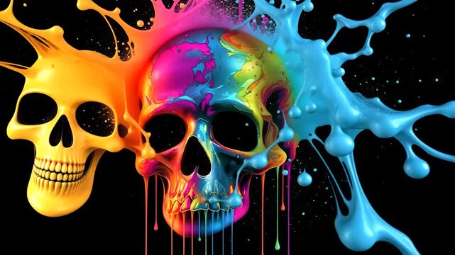 Vibrant abstract skull with paint explosion