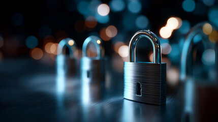 Safe security protection visualization data encryption concept confidential information storage privacy preservation system secure access control defocused background surface