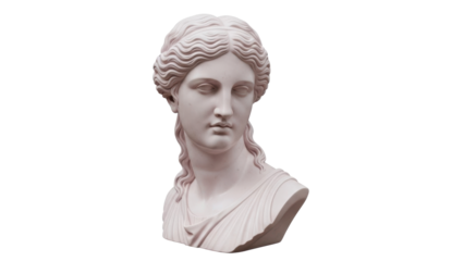 Elegant Aphrodite bust isolated PNG, classical sculpture with soft pink tones on transparent background, ideal for art and design projects