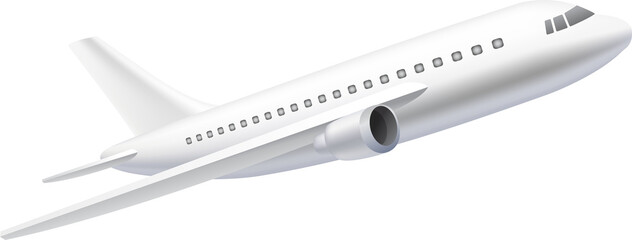 A modern white passenger jet aircraft in flight, captured against a transparent background. isolated on transparent background