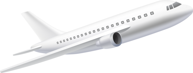 A modern white passenger jet aircraft in flight, captured against a transparent background. isolated on transparent background