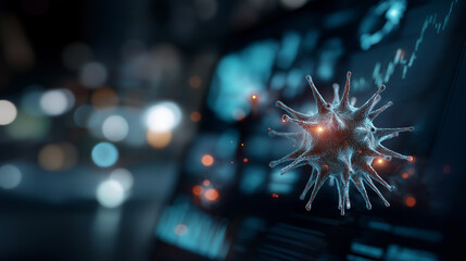 Digital wall virus data breach visualization system failure display hacker server cyber attack network security compromise malicious intrusion concept defocused digital