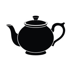 Simple black and white illustration of a rounded teapot with handle and spout