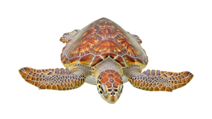 Brown sea turtle PNG isolated on transparent background, marine reptile with patterned shell for wildlife and conservation projects