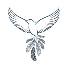 Elegant Dove with Flowing Feathers, Symbol of Peace and Freedom, Stylized Vector Art