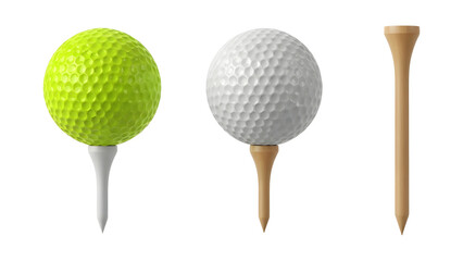 Green and White Golf Balls on Tees PNG Transparent Background