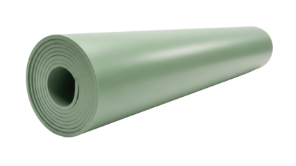 Rolled up light green yoga mat isolated PNG, exercise equipment for fitness and workout on transparent background
