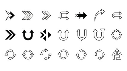 Set of arrow icons and symbols in various styles for design elements