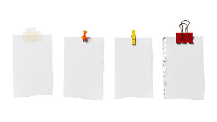 Four white papers attached with different fasteners
