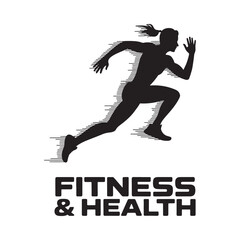 A silhouette of a female runner in motion with 