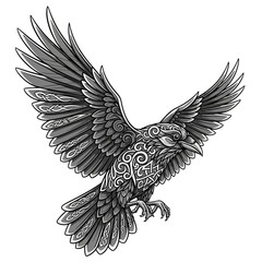 Intricate Celtic Raven Tattoo Design - Mythological Bird Illustration