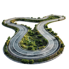 Obraz premium 3d road, Curved road with white markings. Winding highway isolated on transparent background. png Asphalt highway. clipping path