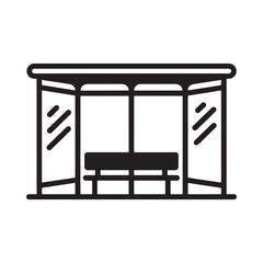 A simple black and white line art icon representing a bus stop shelter