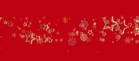 Abstract Christmas background featuring golden stars and snowflakes on a vibrant red backdrop, perfect for holiday season greetings.