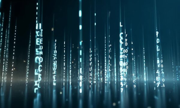 A multitude of glowing data cables are floating in the dark void representing digital information flow and connectivity