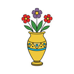 A luxurious vase with intricate gold patterns, filled with vibrant, blooming flowers, blending elegance and nature in a stunning decorative display.
