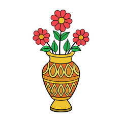 A luxurious vase with intricate gold patterns, filled with vibrant, blooming flowers, blending elegance and nature in a stunning decorative display.
