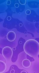 A vertical abstract design showcasing translucent bubbles ascending within gradient liquid forms of purple and blue hues