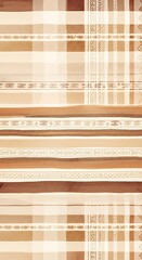 A vertical abstract design featuring stripes and geometric patterns in shades of brown and beige, creating a textured look