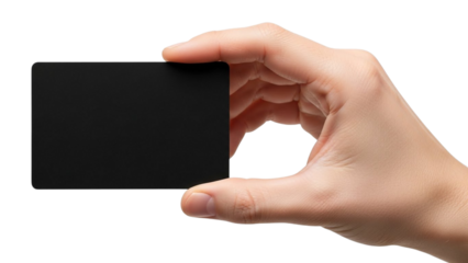Hand holding a blank black business card