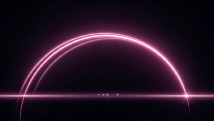 A glowing pink neon arc, resembling a ring or portal, is set against a dark, minimalist background. Subtle light streaks and reflections add depth and a futuristic, ethereal quality.
