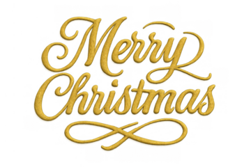 Merry christmas text in elegant gold calligraphy on a transparent background, festive holiday greeting lettering
