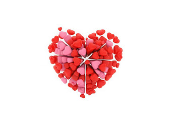 3D Cluster of Pink and Red Candy Hearts Forming Heart Shape