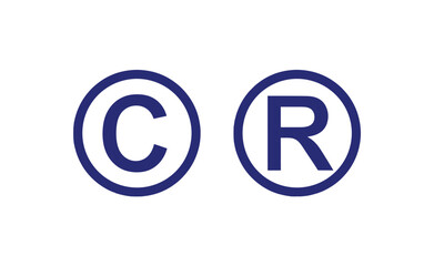 Copyright and Registered Trademark Symbols Vector Icons. Intellectual Property Legal Protection Signs for Branding and Ownership Rights.
