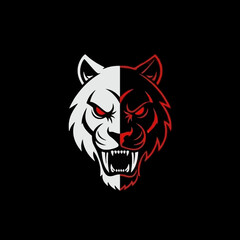 Fierce Tiger Head Logo with Split White and Red Design.