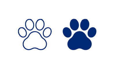 blue paw prints, one outlined and one solid, representing pets or animals on a clean white background, vector illustration.
