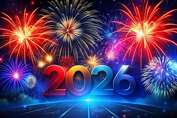 Spectacular fireworks display illuminating the new year 2026 with vibrant colors