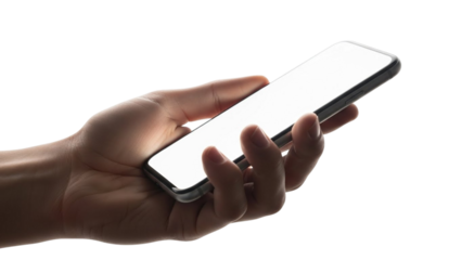 Hand holding smartphone with blank screen