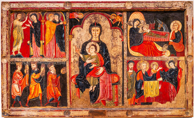Avia altar, circa 1200, tempera stucco reliefs and remains of corrugated metal sheets on wood,...