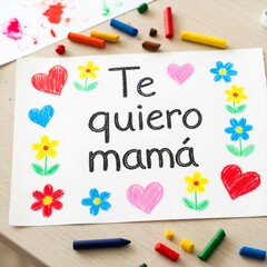 Square Child&rsquo;s Crayon Drawing &ldquo;Te quiero mam&aacute;&rdquo; &mdash; Mother&rsquo;s Day Craft &mdash; Kid&rsquo;s Art Social Post