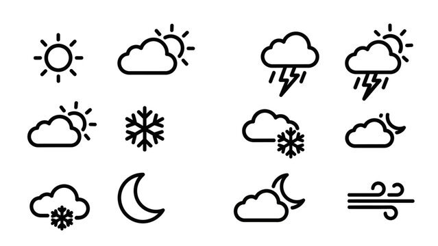 Weather icons set illustrating different conditions for forecasts and design